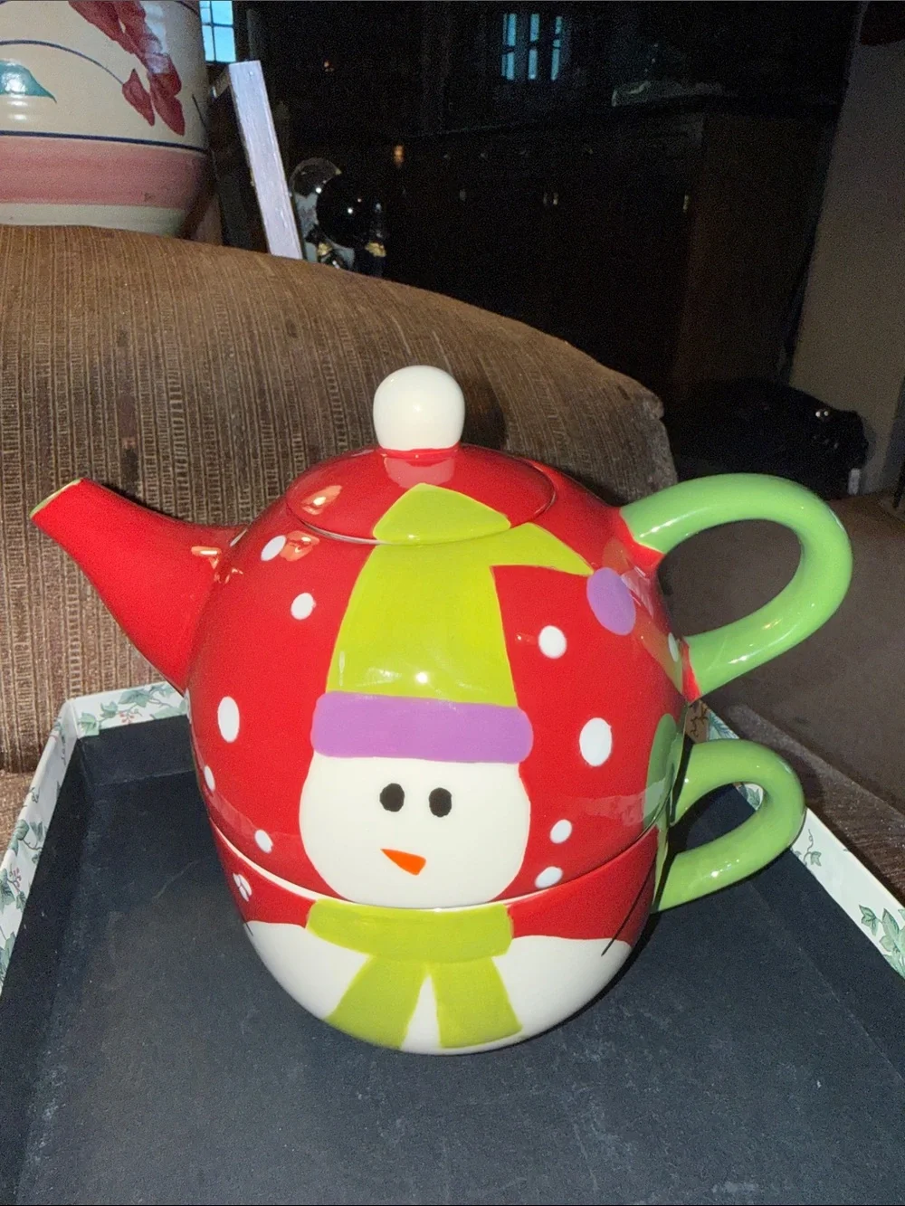 Pier 1 Imports Christmas Tea Pot & Mug “Tea for One”!!